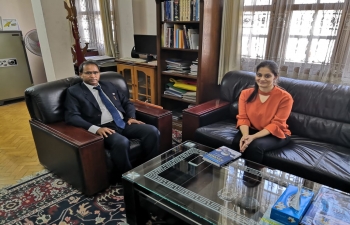 Consul General being interviewed by Ms P. S. Ramya, Ph. D.  Scholar, South Asian University, New Delhi about India- Myanmar Relations & Act East Policy